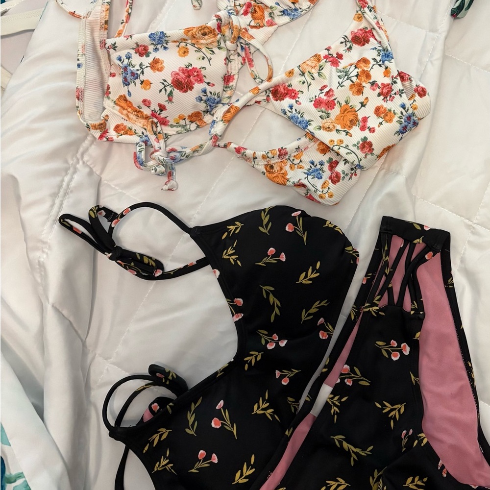Bikini sets (floral, white and 2 extra tops)